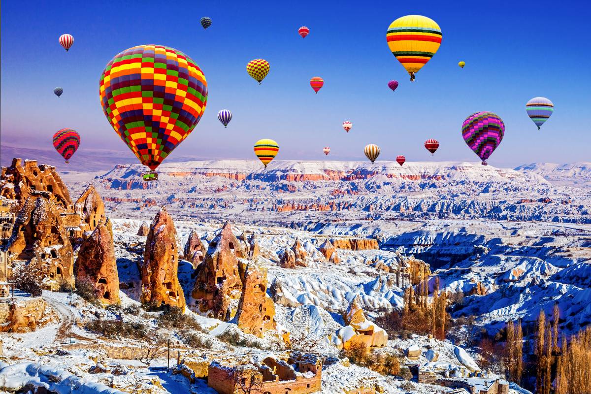 Cappadocia’s unique landscapes covered in snow during winter