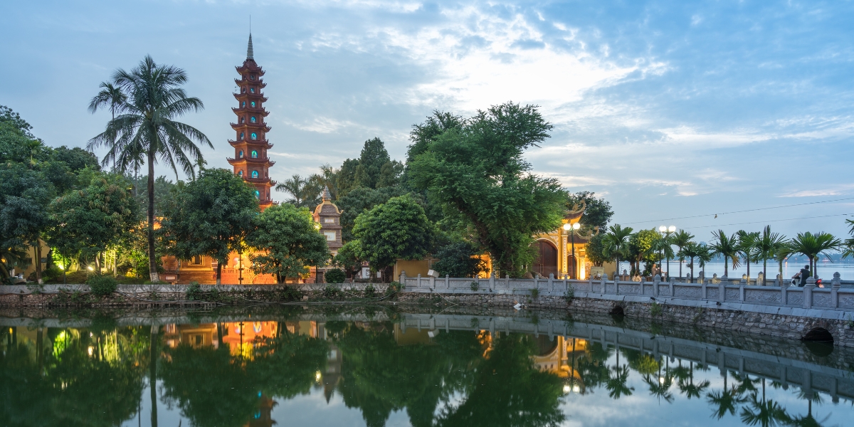 Tran Quoc Pagoda During Sunset in Hanoi, Vietnam