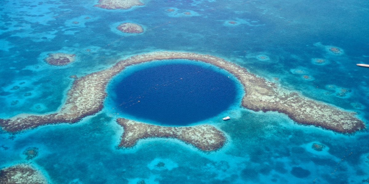 Aerial view of the Great Blue Hole in Belize