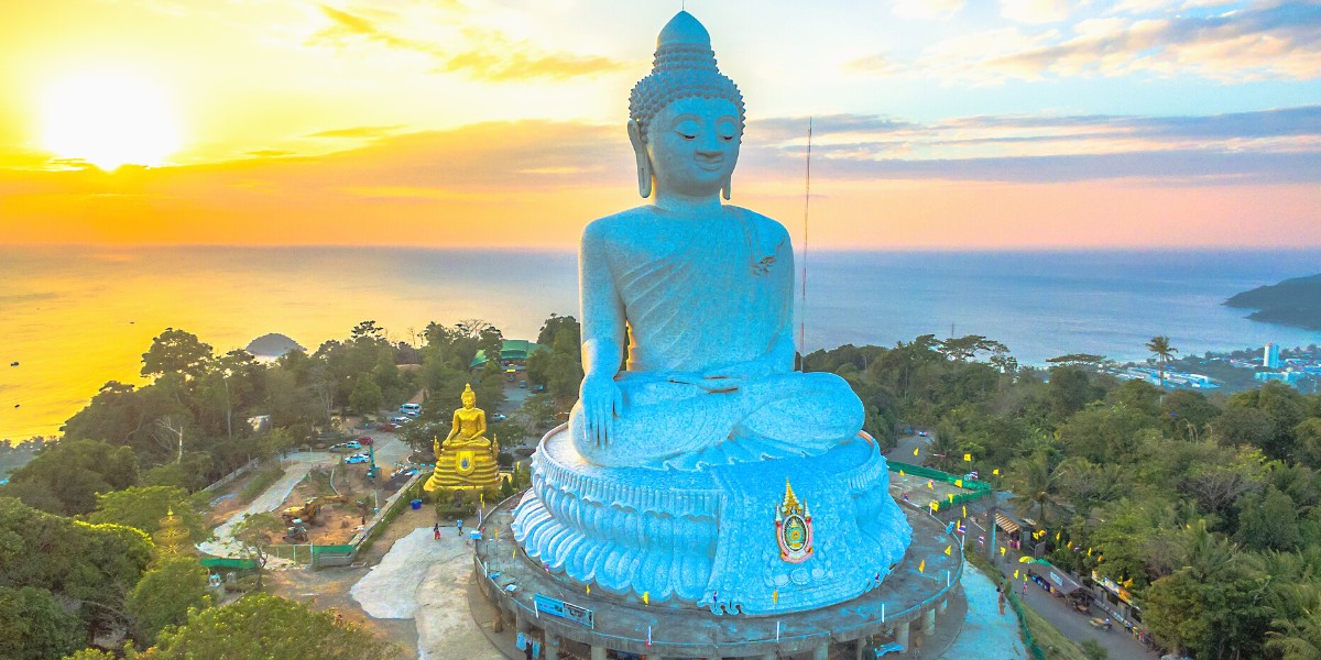 Big Buddha statue aerial view in Phuket, Thailand