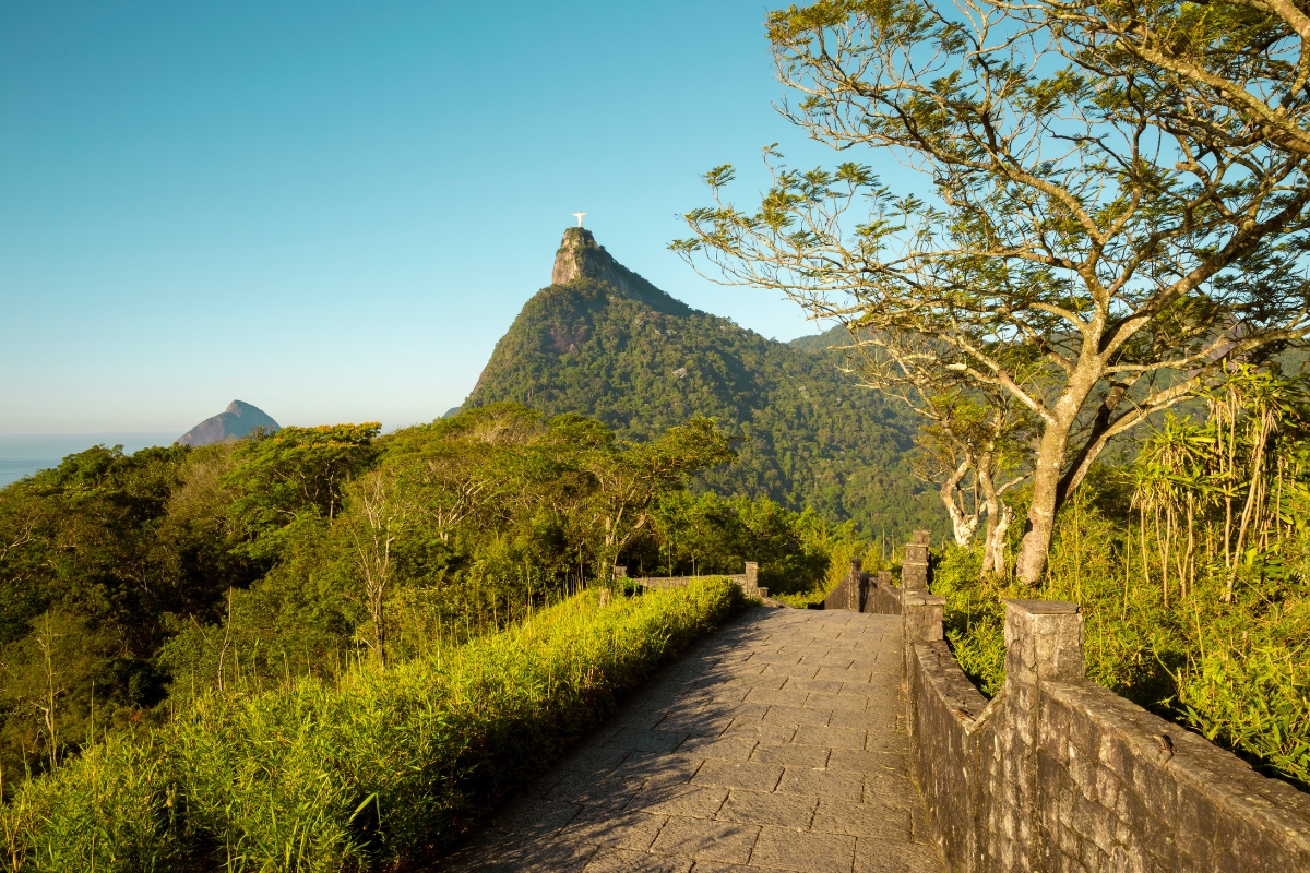 Corcovado Mountain and Christ the Redeemer seen from Tijuca Forest near Rio de Janeiro, Brazil