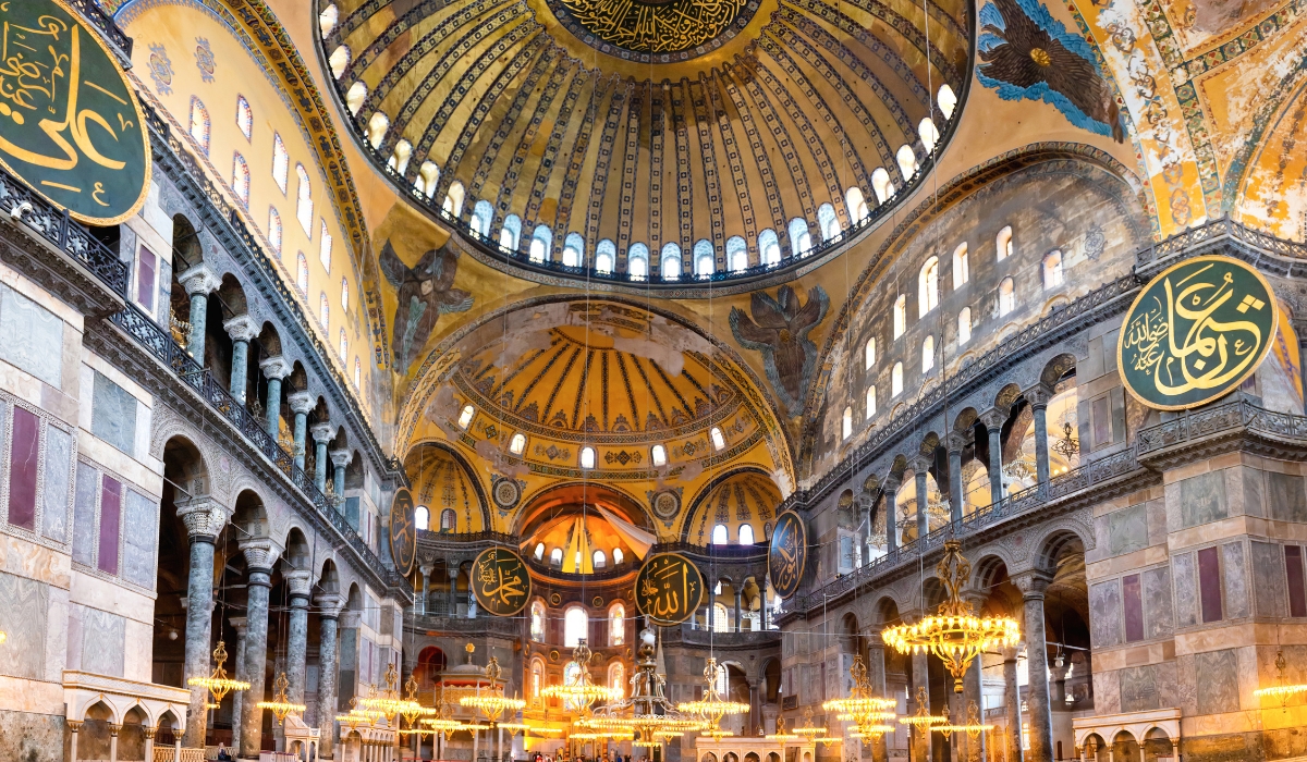 Interior inside of Hagia Sophia mosque in Istanbul, Turkey