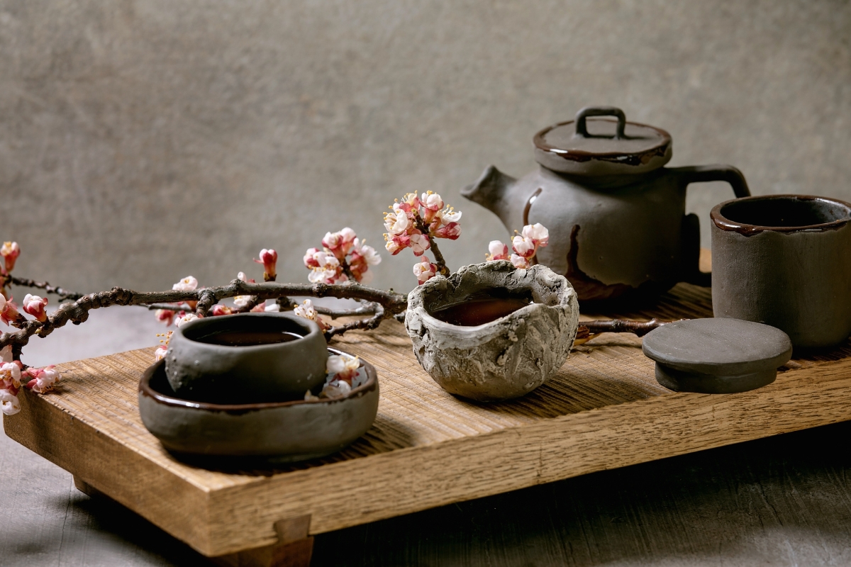A wabi-sabi tea setup, where simplicity, imperfection, and the beauty of the moment take center stage. 