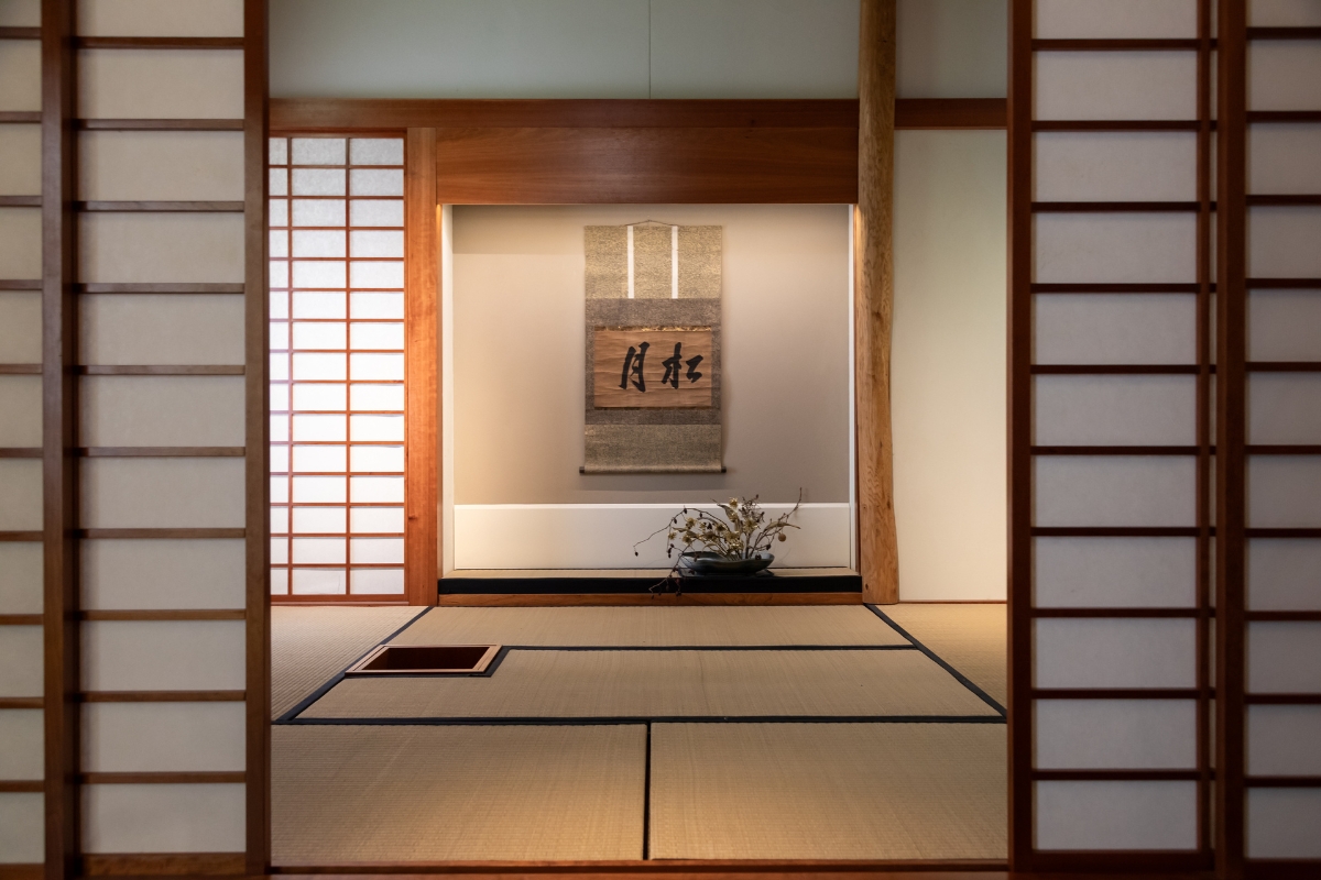 A traditional tea ceremony room, designed for simplicity, harmony, and quiet reflection. 