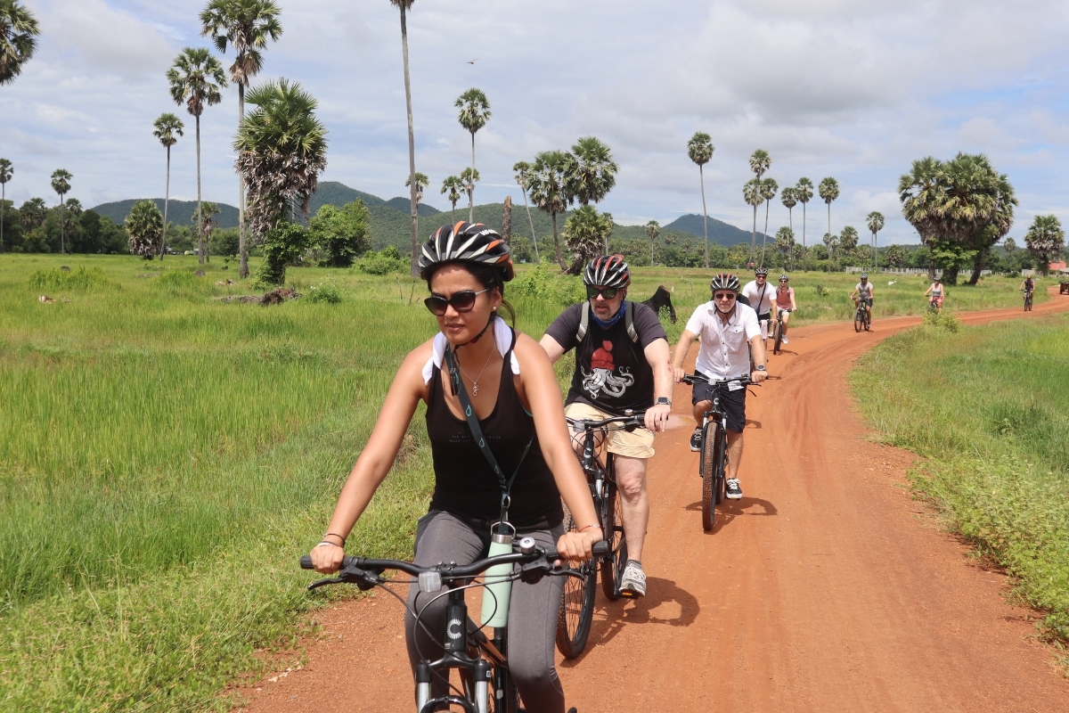 Claudia on E Bike excursion in Cambodia from Aqua Mekong