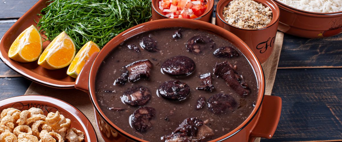 Feijoada stew with sides, Portuguese dish cuisine