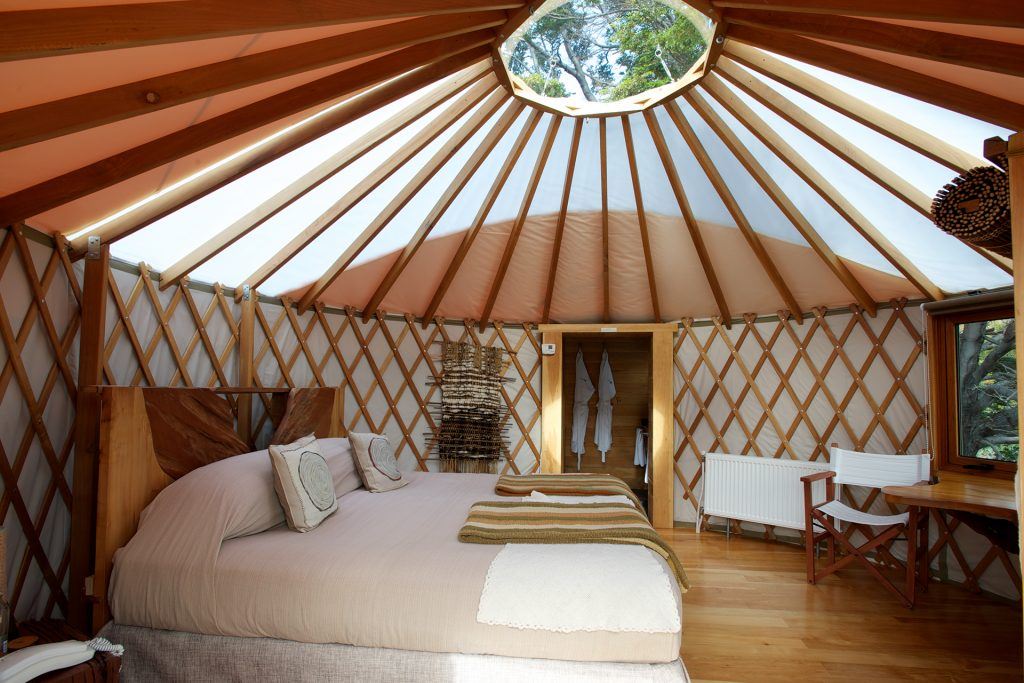 Interior of luxury yurt at Patagonia Camp