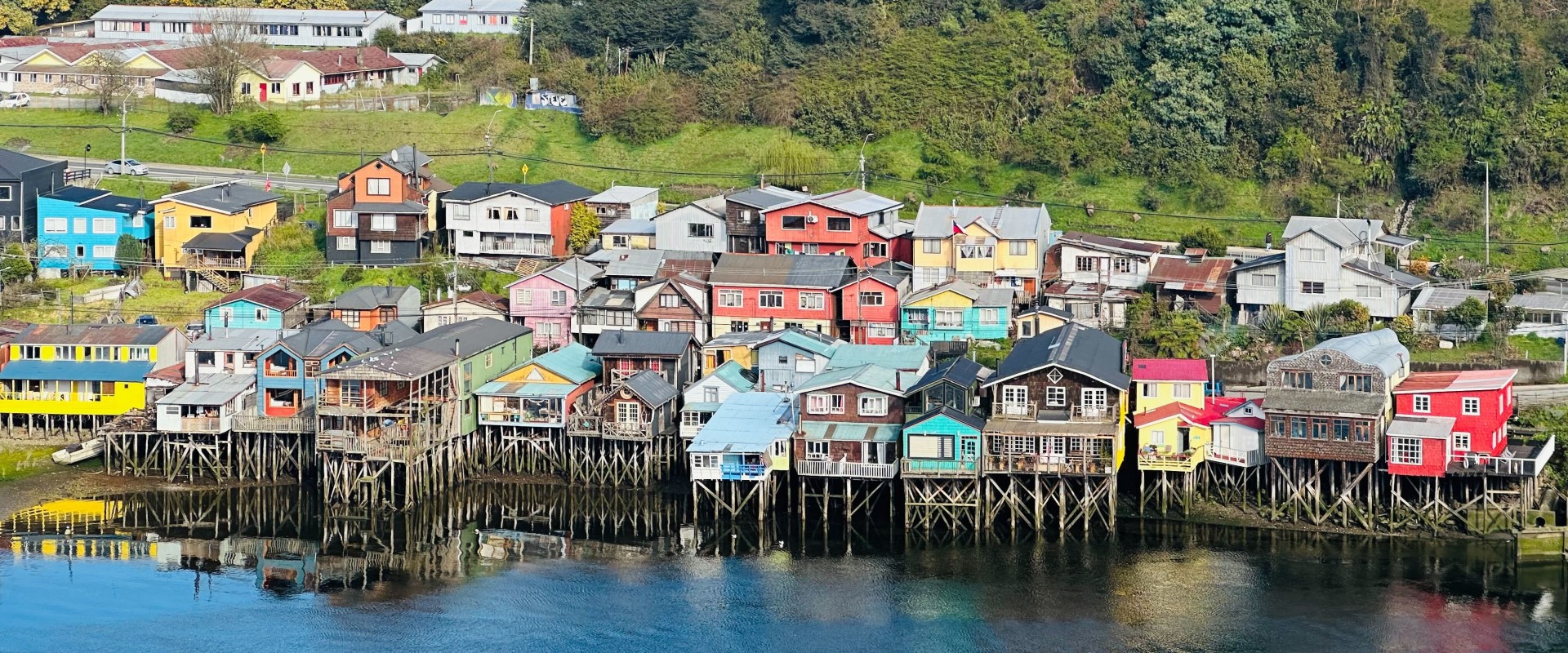 Colorful palafitos in Castro, Chiloe Island, Chile