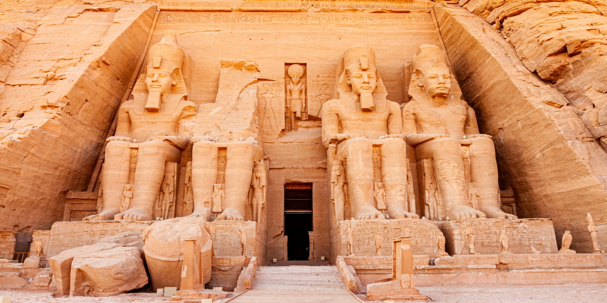 Statues of pharaoh Rameses II at Abu Simbel Temples in Egypt