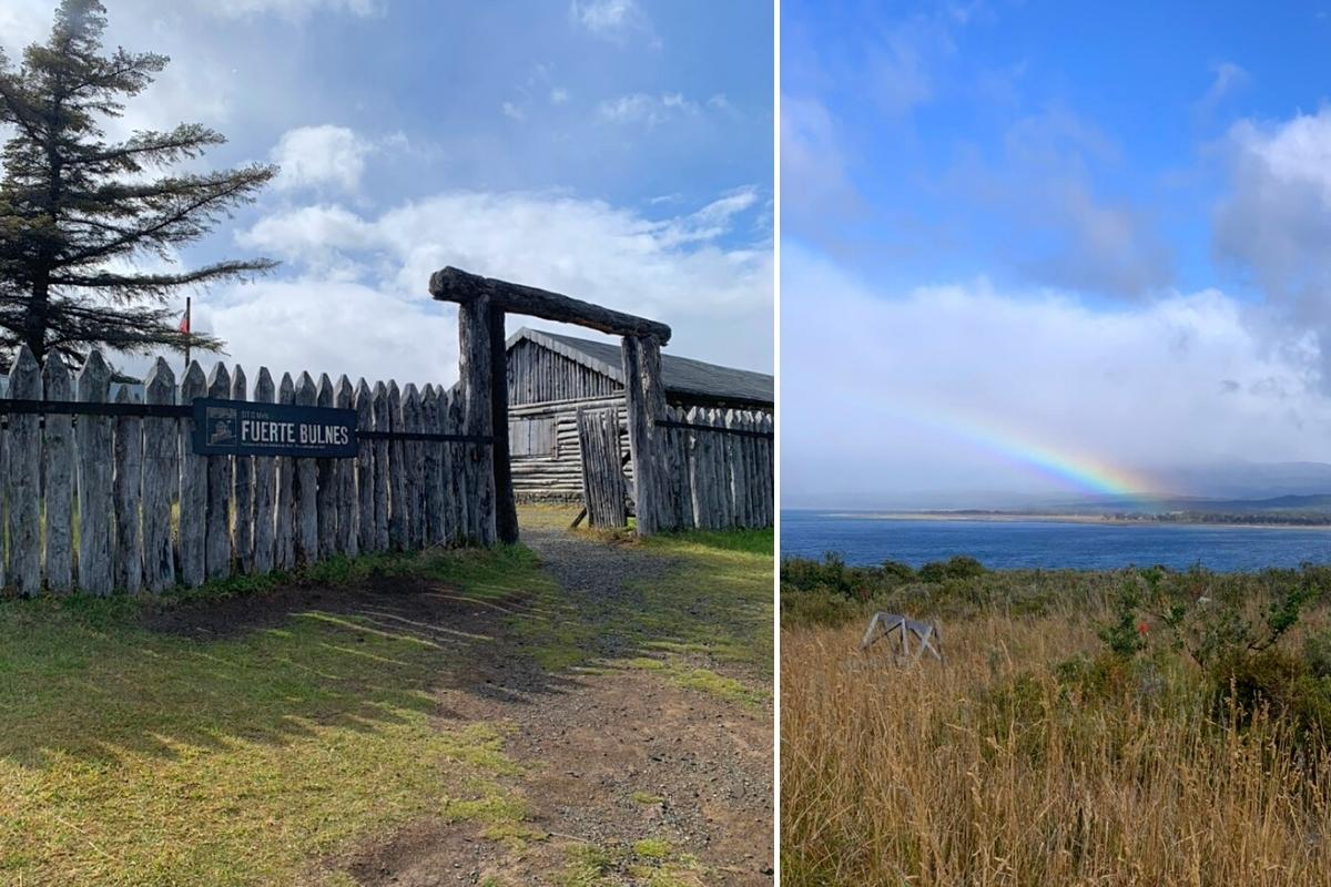 Fuerte Fort Bulnes and rainbow in Punta Arenas, Chile