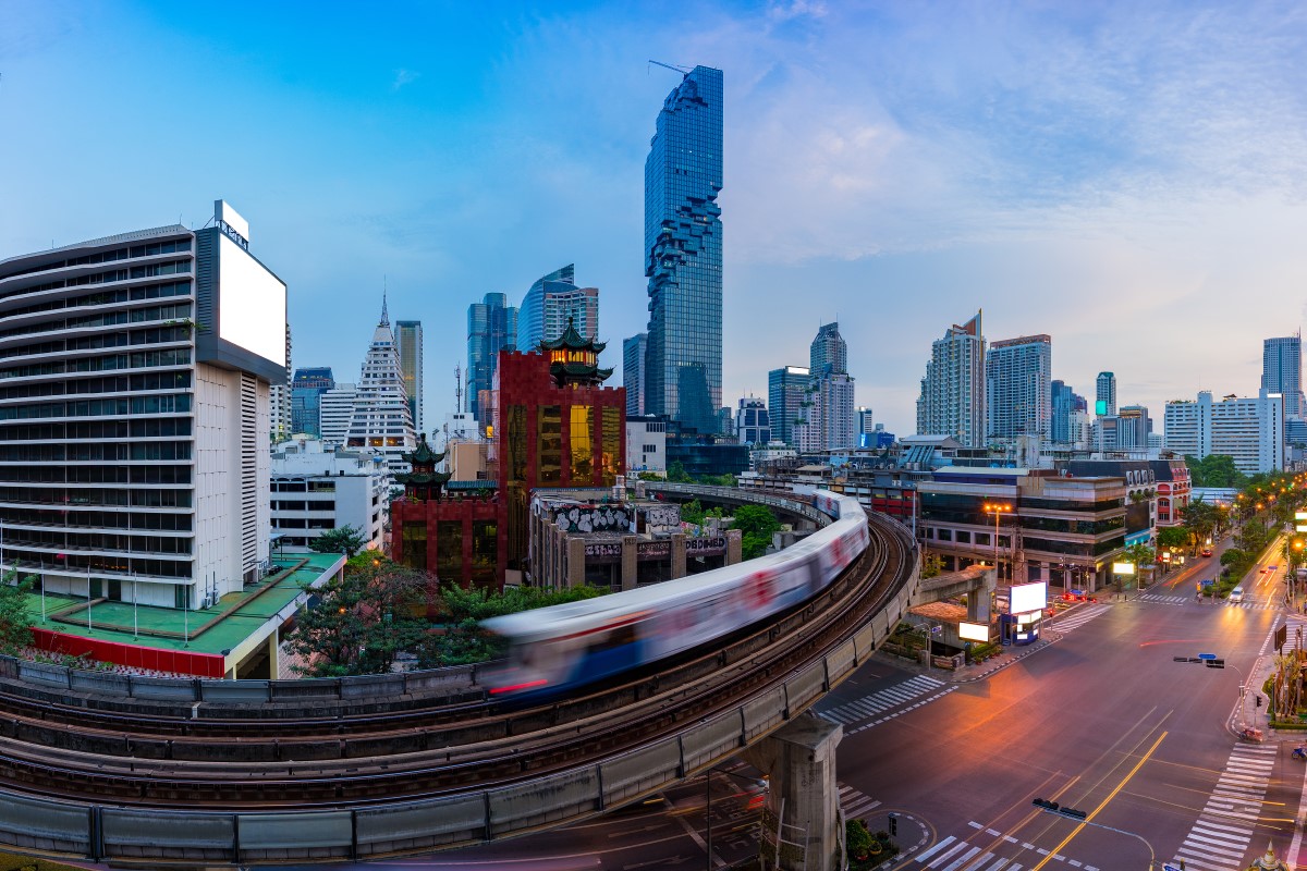 Sunset street in Bangkok Thailand