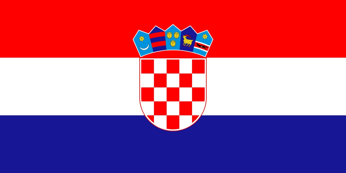 Croatia flag with checkboard shield Šahovnica and five Croatian coat of arms