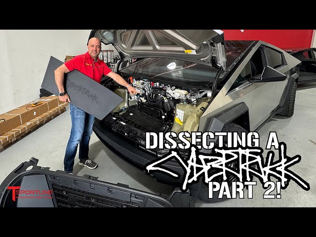 Dissecting a Cybertruck Part 2! Tesla Auxiliary Power Under Frunk, Inspection & More, first look