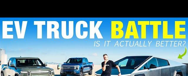 Tesla Cybertruck vs. Rivian R1T vs. Ford F-150 Lightning! | Electric Pickup Truck Comparison