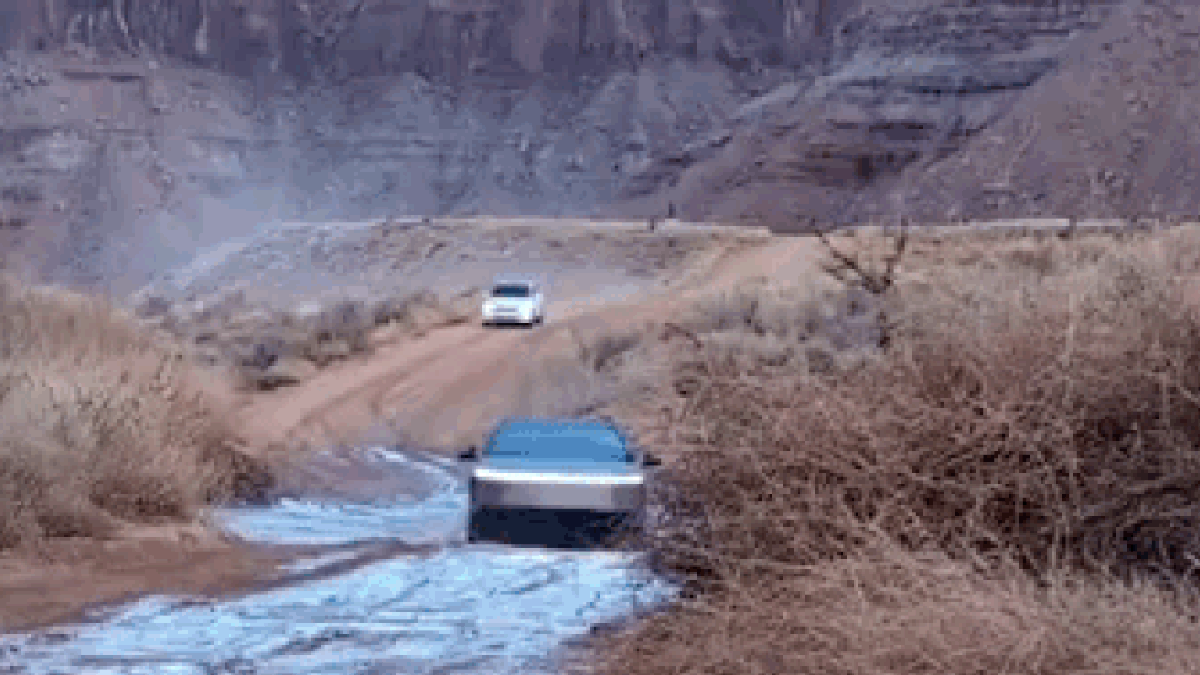 Watch A Tesla Cybertruck Sputter Out Driving Through A Creek
