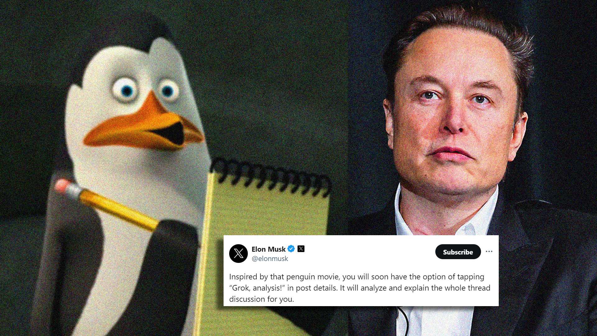 Elon Musk Announces New Twitter Feature That’ll Analyze Threads, Inspired By ‘That Penguin Movie’