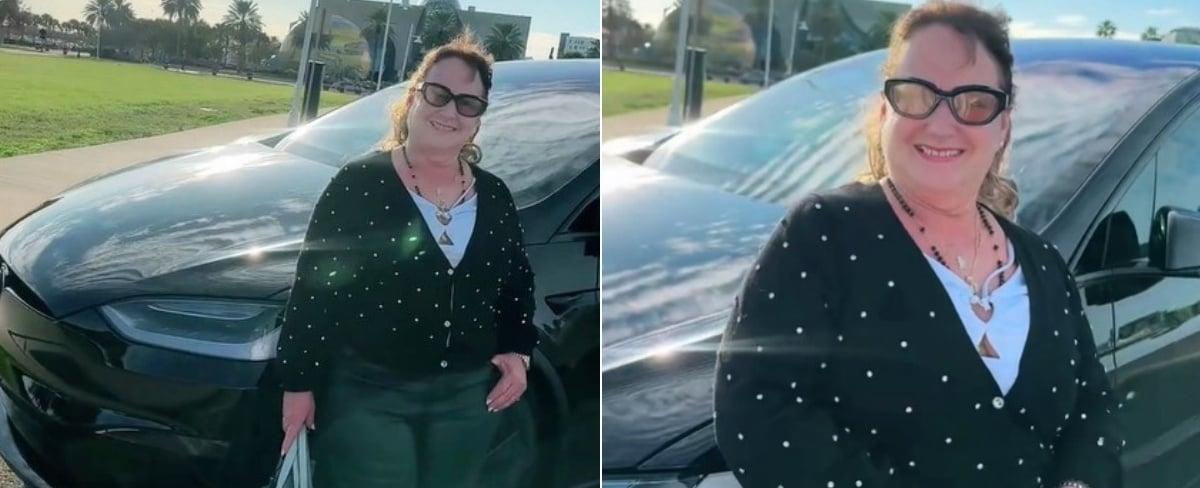 Madre cubana feliz tras comprarse un Tesla en Estados Unidos