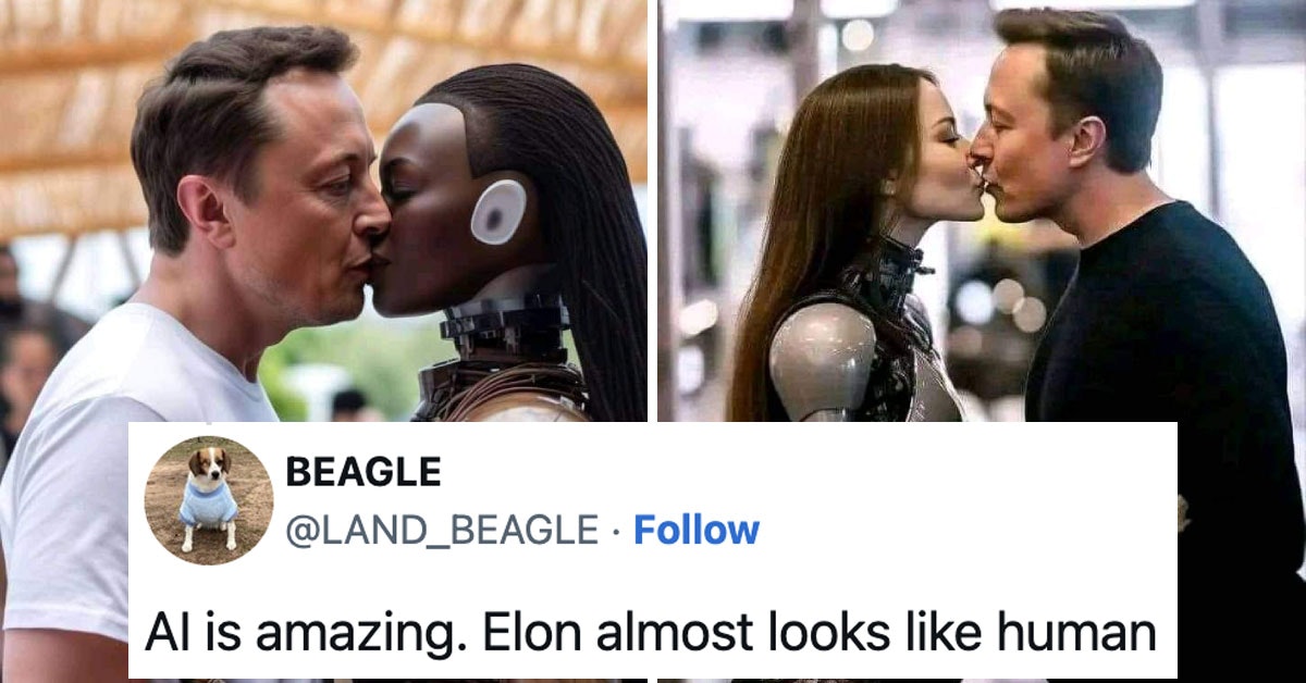 Viral AI Pics Of Elon Musk Kissing Robot Women Are Getting Mocked On Twitter