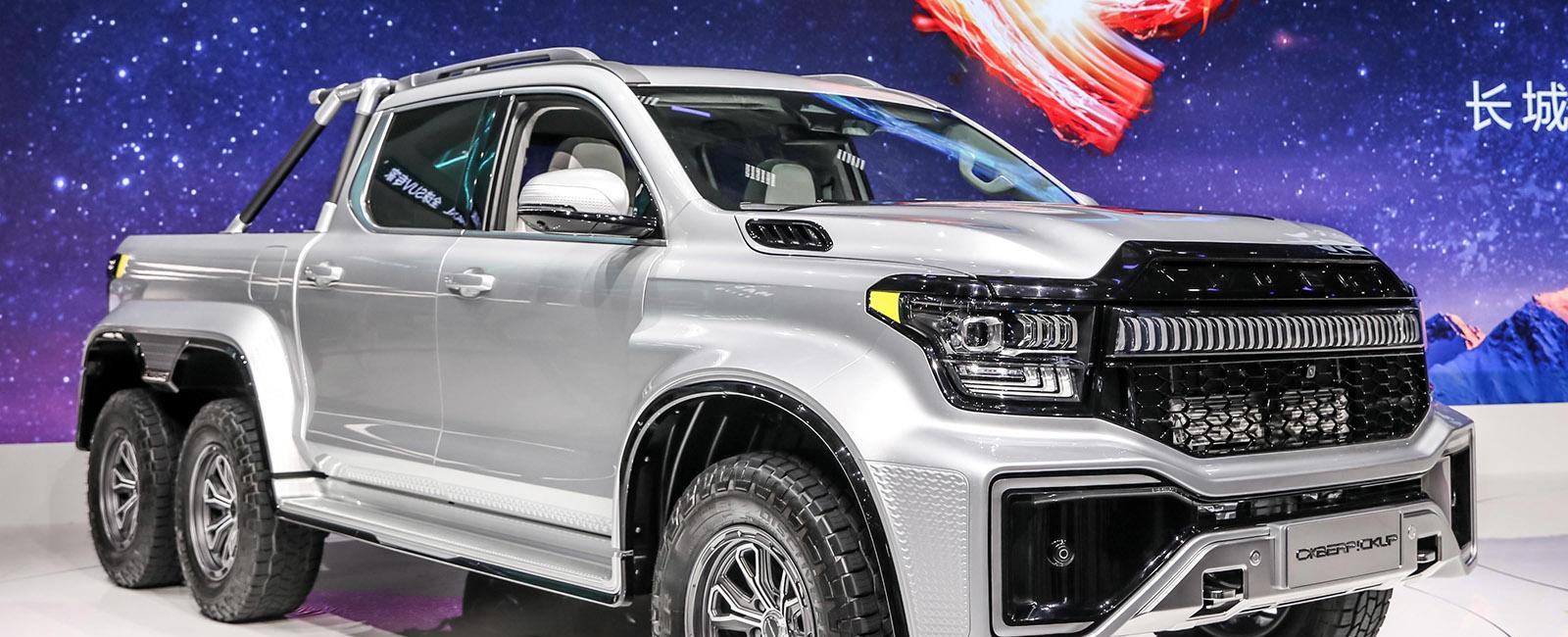 Cybertruck copycat CyberPickup concept outdoes Tesla with 6 wheels and Frankentruck design