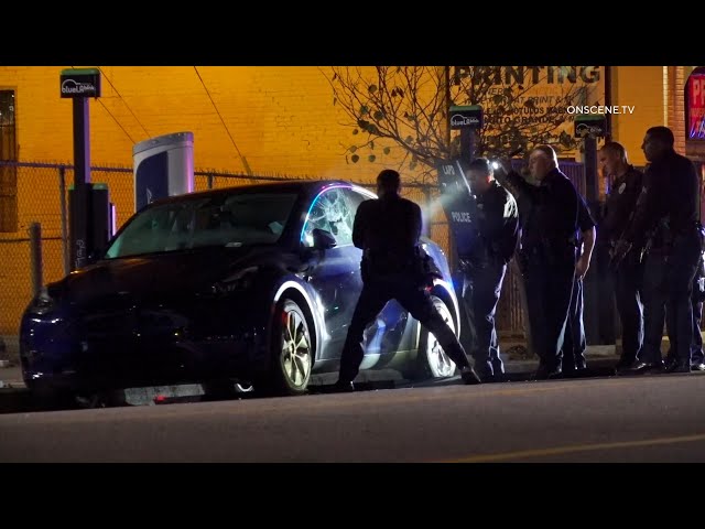 LAPD Breaks Window Of Stolen Tesla With “Sleeping” Suspect Inside