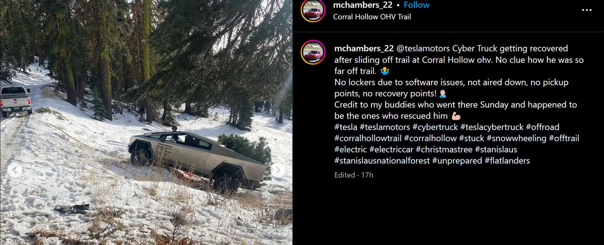 Ford F-150 Comes To The Rescue After Tesla Cybertruck Gets Stuck In Snow