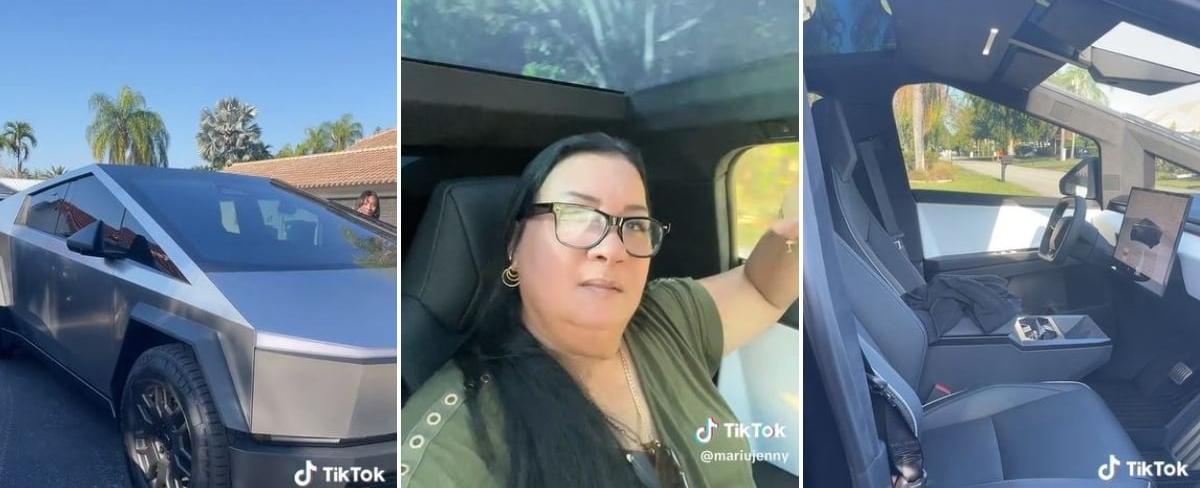 Cubana de Miami muestra Tesla Cybertruck por fuera y dentro: "Aquí atrás me siento viral y famosa"