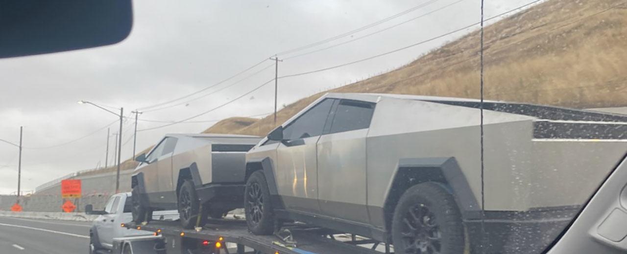 Two Tesla Cybertruck prototypes spotted on a trailer in California (pics, video) - Tesla Oracle