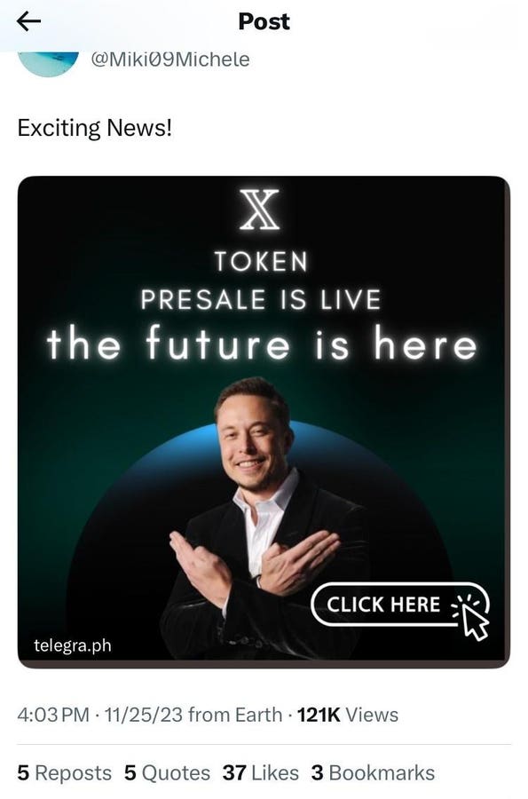 A Crypto Token Pretending To Be Backed By Elon Musk Is Running Riot On X