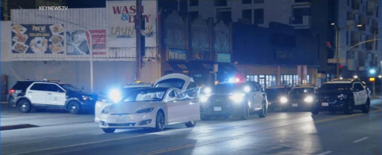Stolen Tesla runs out of battery in the middle of Hollywood police pursuit