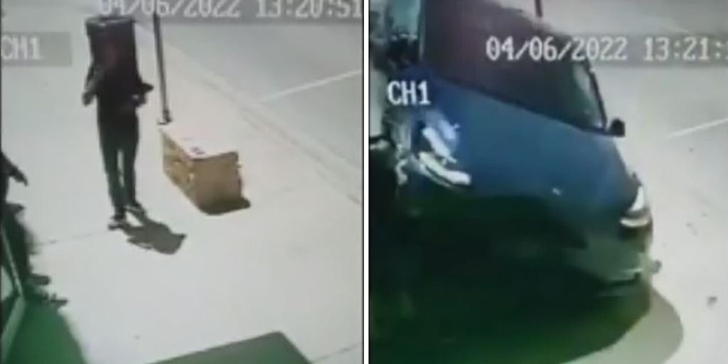 Tesla driver careens onto sidewalk in Texas | Fox News Video