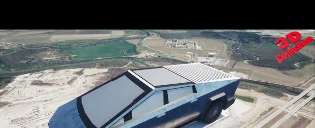 Tesla Cybertruck positioned over Gigafactory Texas