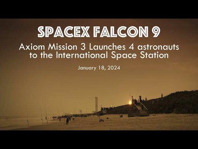 SpaceX Falcon 9 rocket launches Axiom Mission 3 with 4 astronauts to the ISS - 4K slow-motion
