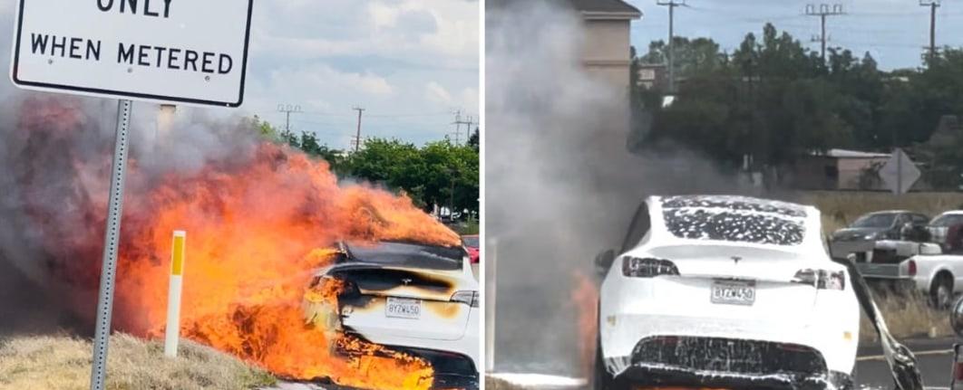 A man whose Tesla Model Y caught fire says customer service told him to haul the burned husk to their service center