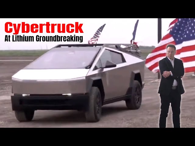 Elon Musk Drives Accessorized Tesla Cybertruck With Tools Rack To Lithium Groundbreaking in Texas