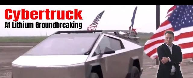Elon Musk Drives Accessorized Tesla Cybertruck With Tools Rack To Lithium Groundbreaking in Texas