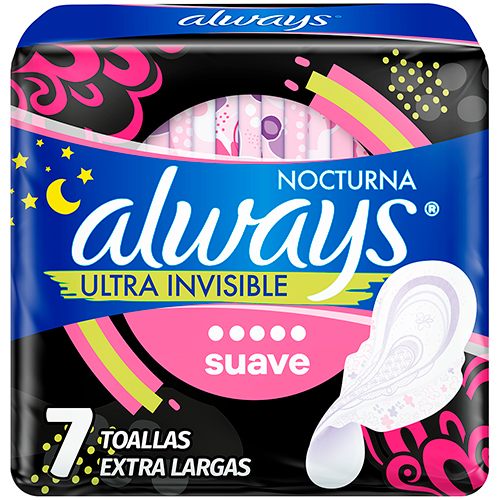 Always Toallas Nocturnas Ultra Invisible, Suave 