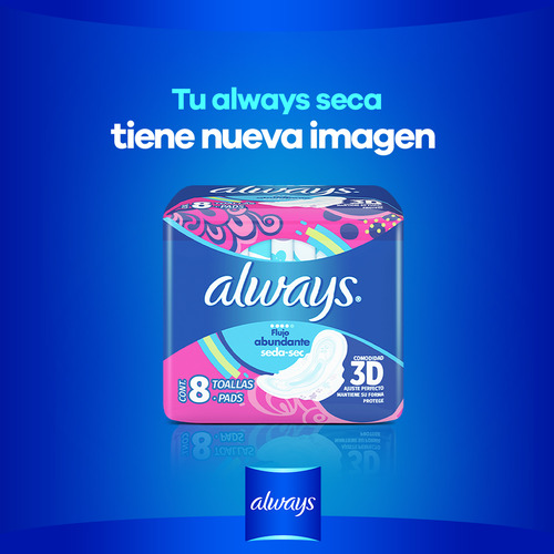 Always Toallas Seda-Sec Para Flujo Abundante Con Alas