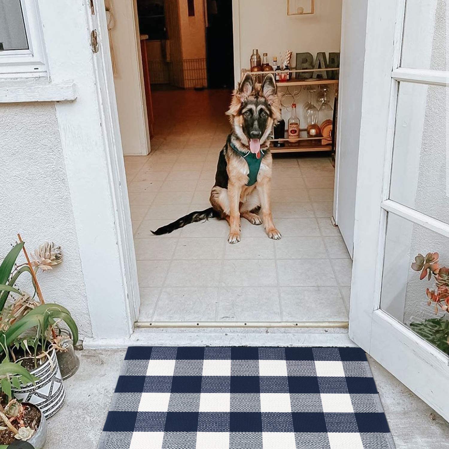 LEEVAN Cotton Buffalo Plaid Outdoor Rug