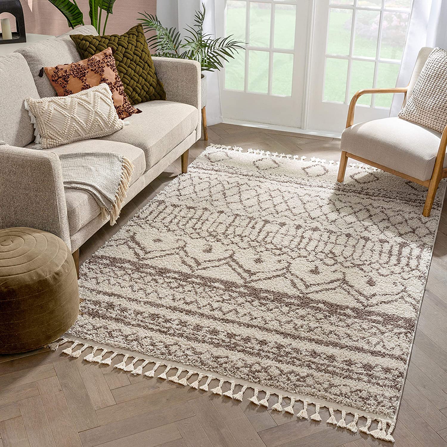 Jasmin Shag Ivory Moroccan Trellis Area Rug