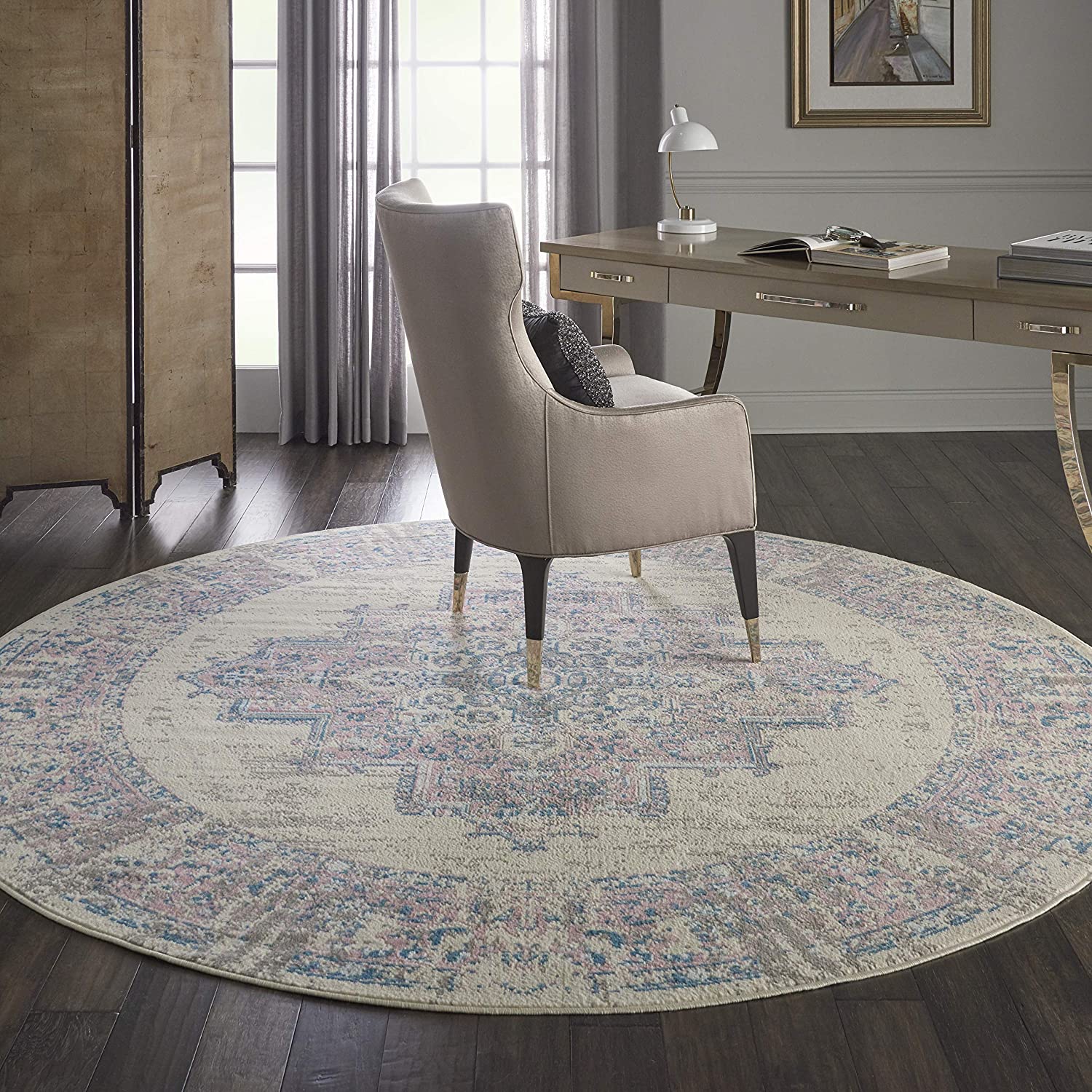 Nourison Grafix Persian Center Medallion Ivory/Pink Area Rug