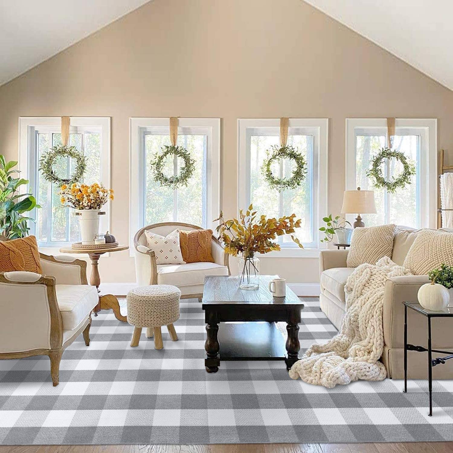 EARTHALL Gray Buffalo Plaid Rug