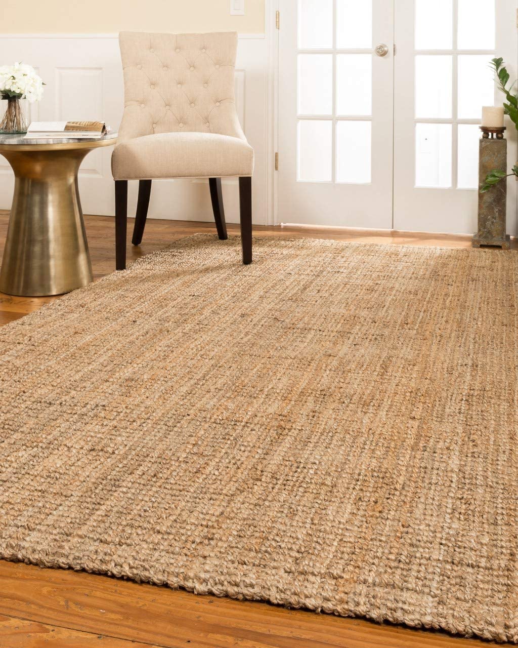 Natural Area Rugs - Jute Rug, Calvin Collection, Basketweave & Chunky Texture, Beige Area Rugs