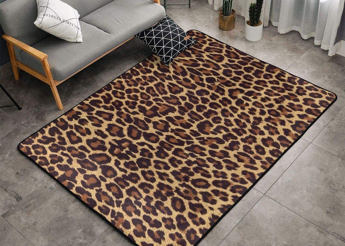 Fuzzy Leopard Print Bedroom Rug