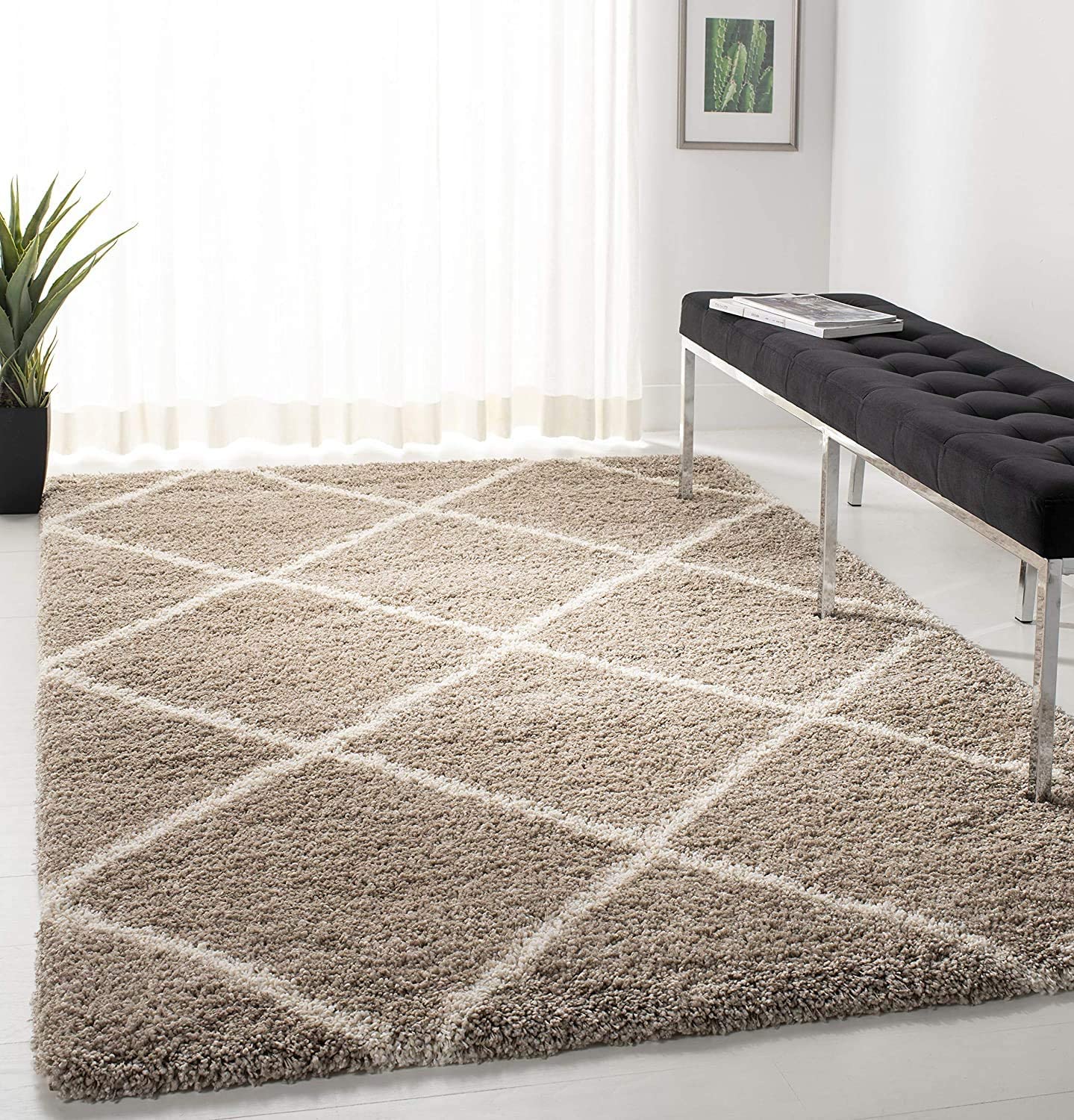 SAFAVIEH Hudson Shag Collection SGH281S Modern Diamond Trellis Thick Area Rug