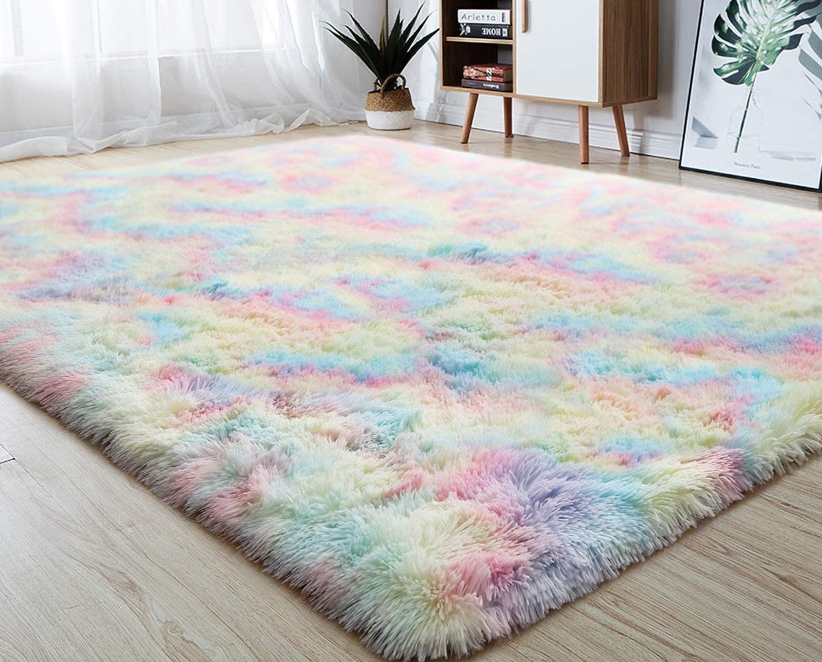 junovo Soft and fluffy Rainbow Area Rugs for Girls Room