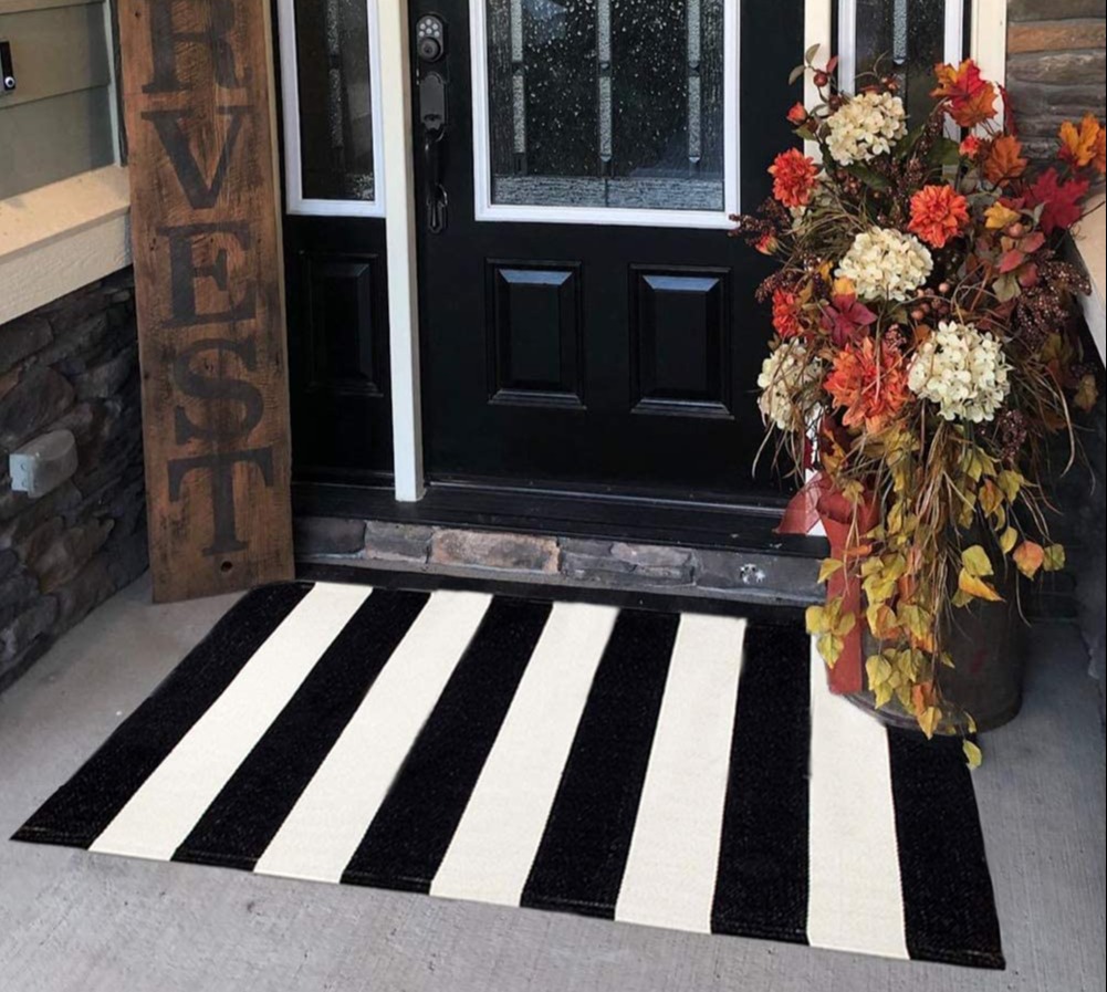 KaHouen Cotton Black and White Striped Rug