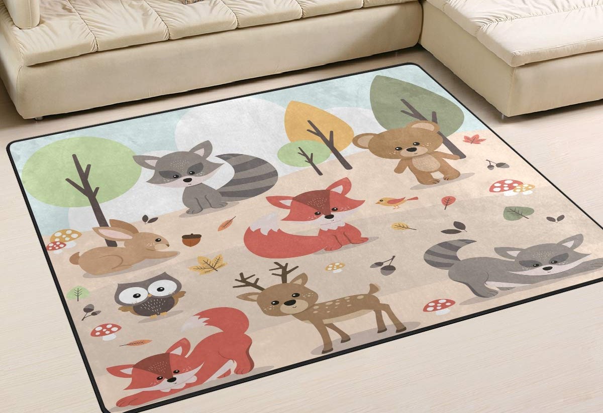 Cute Woodland Forest Animals Large Rug