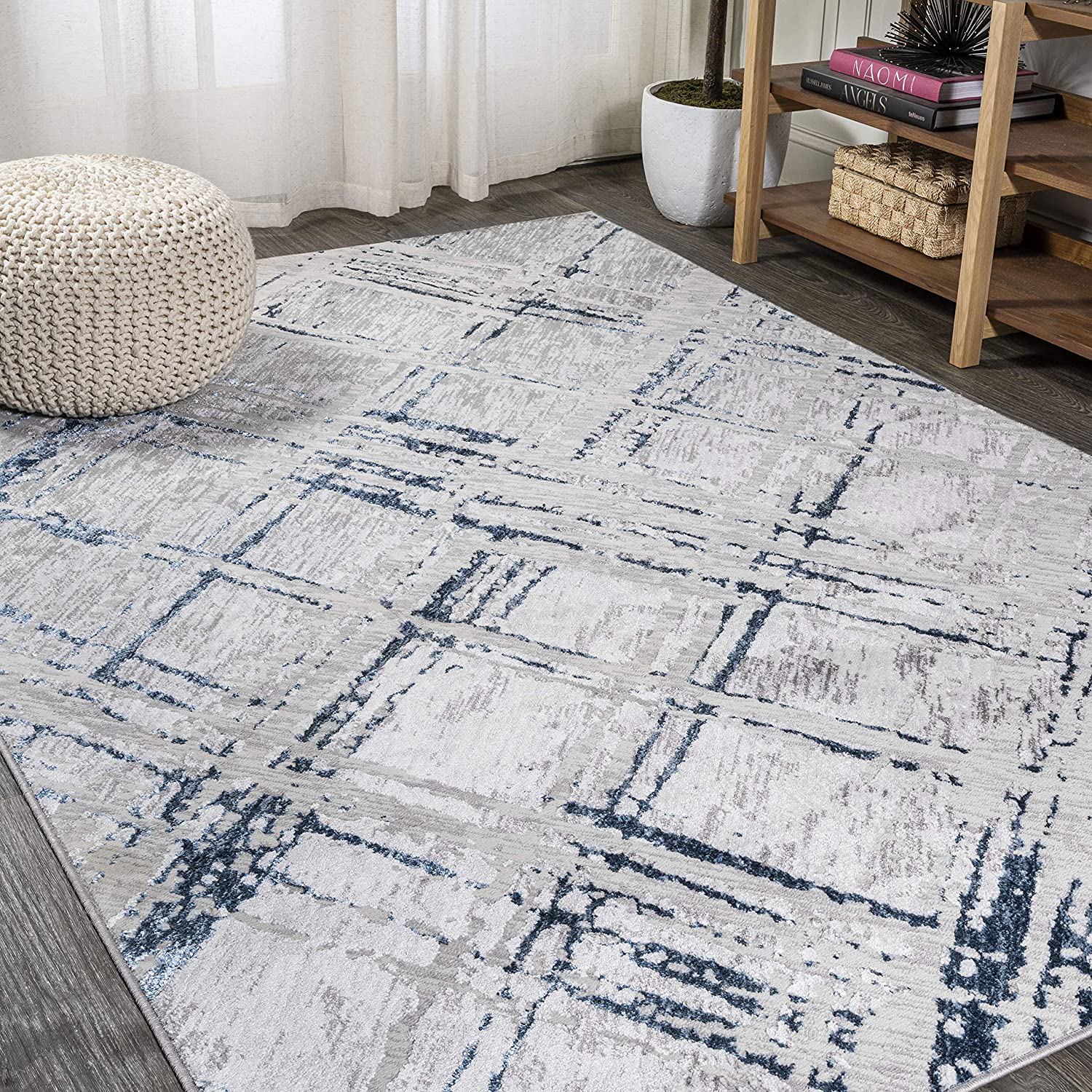 JONATHAN Y Slant Modern Abstract Gray/Blue 5 ft. x 8 ft. Area Rug