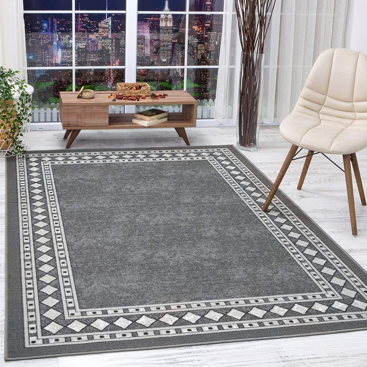 Antep Low Profile Pile Rubber Backing Indoor Area Rugs Alfombras Modern Bordered