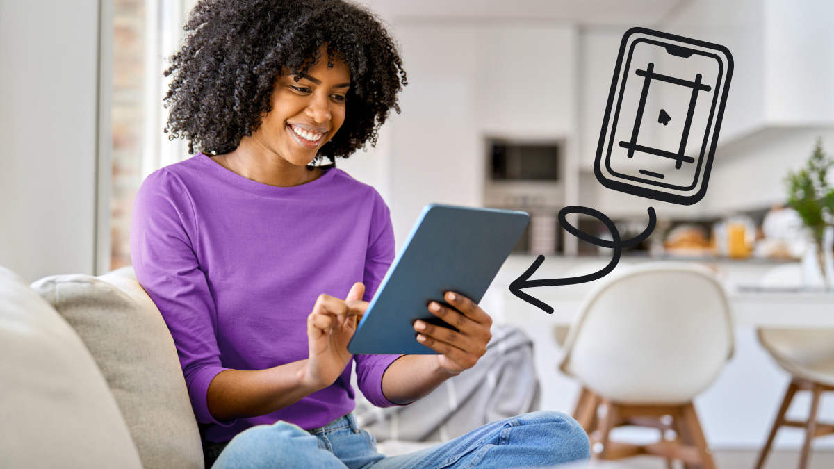 Woman taking a screenshot on iPad